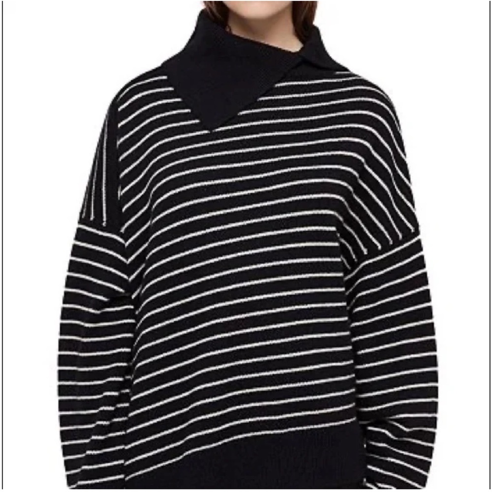 NWT Allsaints Maddie Roll Neck Striped Lambs Wool Long Sleeve Sweater, size M/L